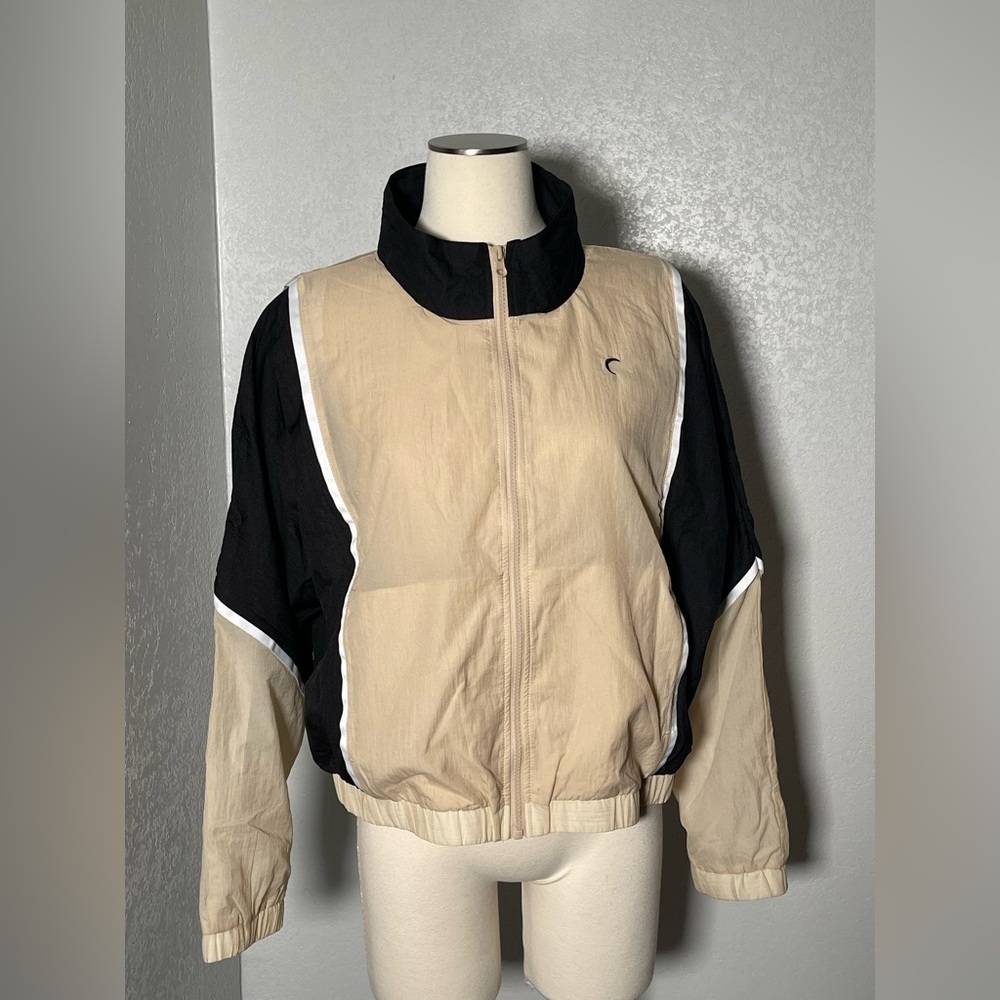 Zyia‎ Active Black Tan Block Zipper Jacket Women's Large Full Zip New